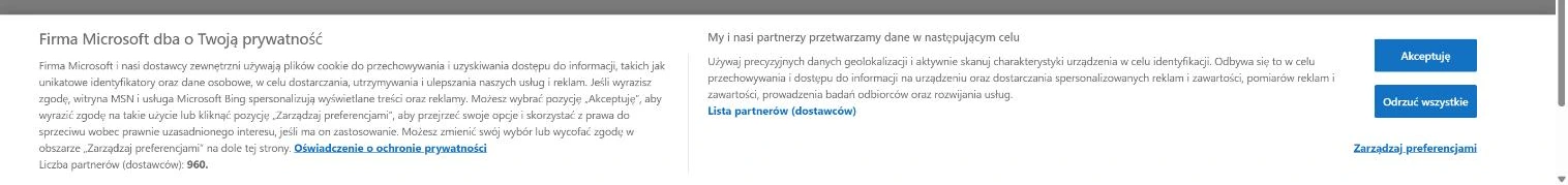 MSN: the banner points to “Zarządzaj preferencjami” at the bottom of the page.